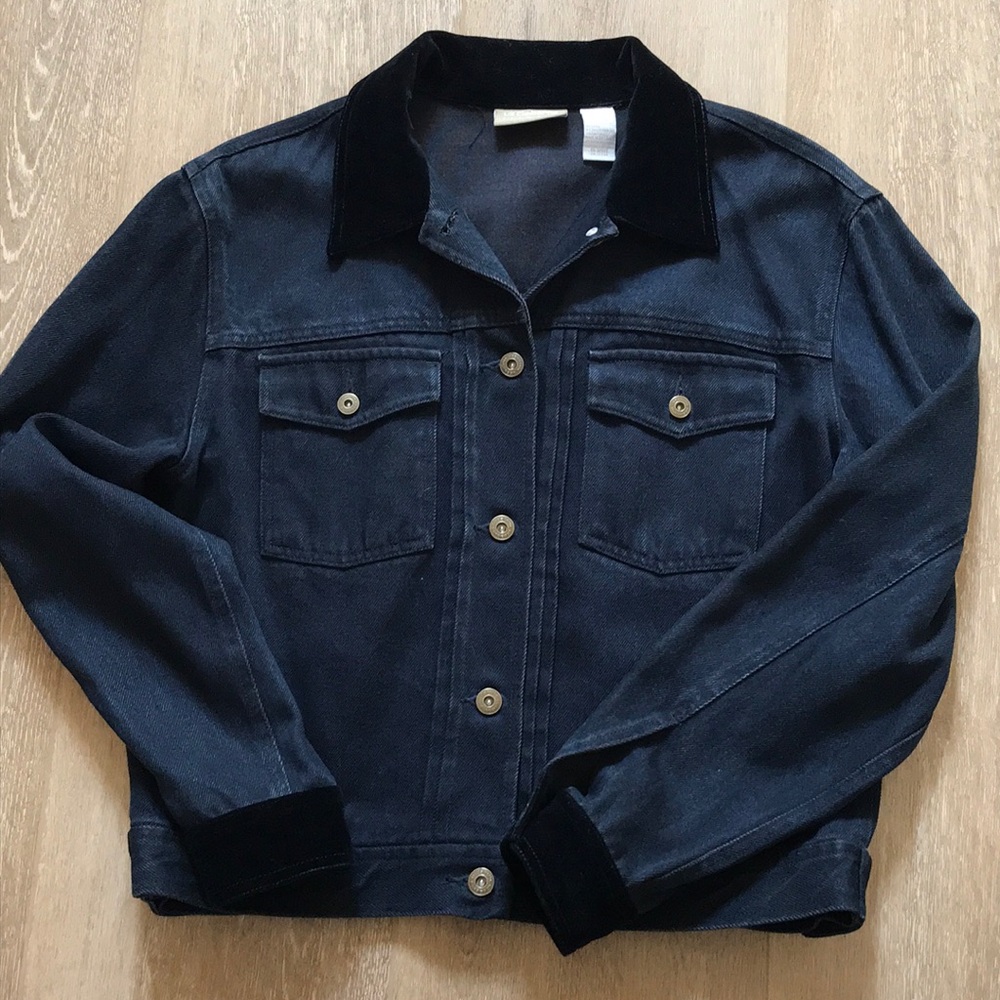 Navy jean jacket w/ black velveteen cuffs & collar (see matching jeans)